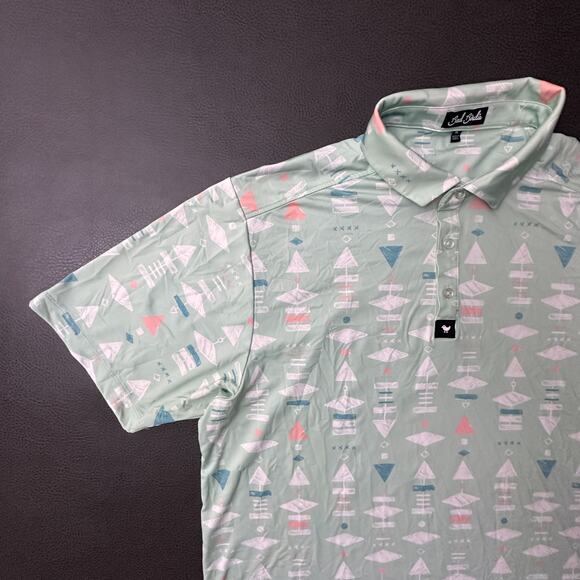 Bad Birdie Shirt Mens XL Green Performance Golf Polo All Over Print Geometric - Picture 3 of 9